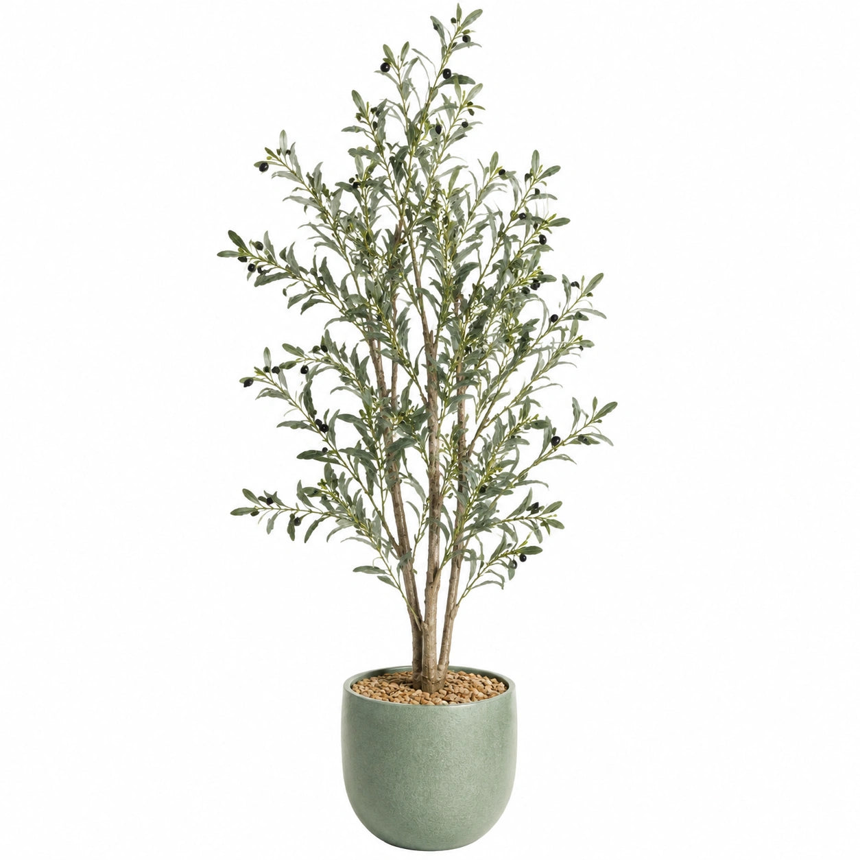 Albero artificiale di olivo 180 cm in plastica verde con vaso decorativo per interni