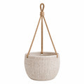 Vaso sospeso 20 cm in ceramica beige con corda intrecciata per piante da interno
