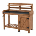 Banco da lavoro da giardino 120 x 60 x 170 cm in legno marrone con piano nero e armadio - postazione per rinvaso