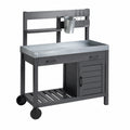 Banco da giardinaggio 120 x 55 x 160 cm in legno e metallo nero grigio con vaschetta zincata e ruote