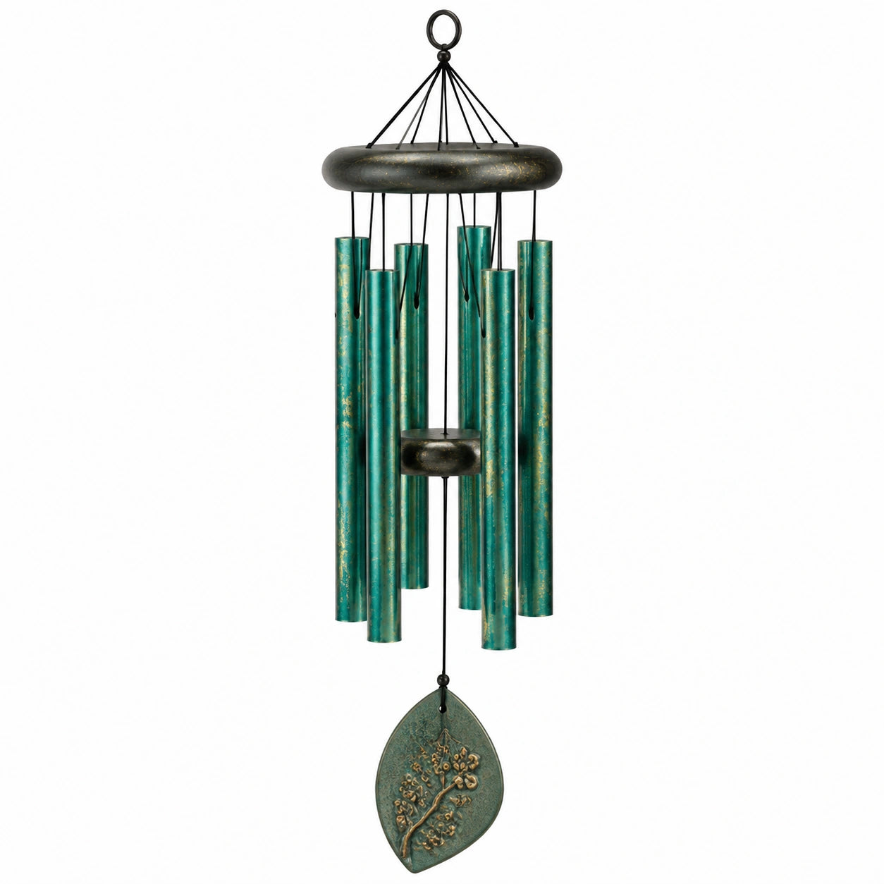 Campanello eolico in metallo verde e nero 80 cm - decorazione sospesa da esterno