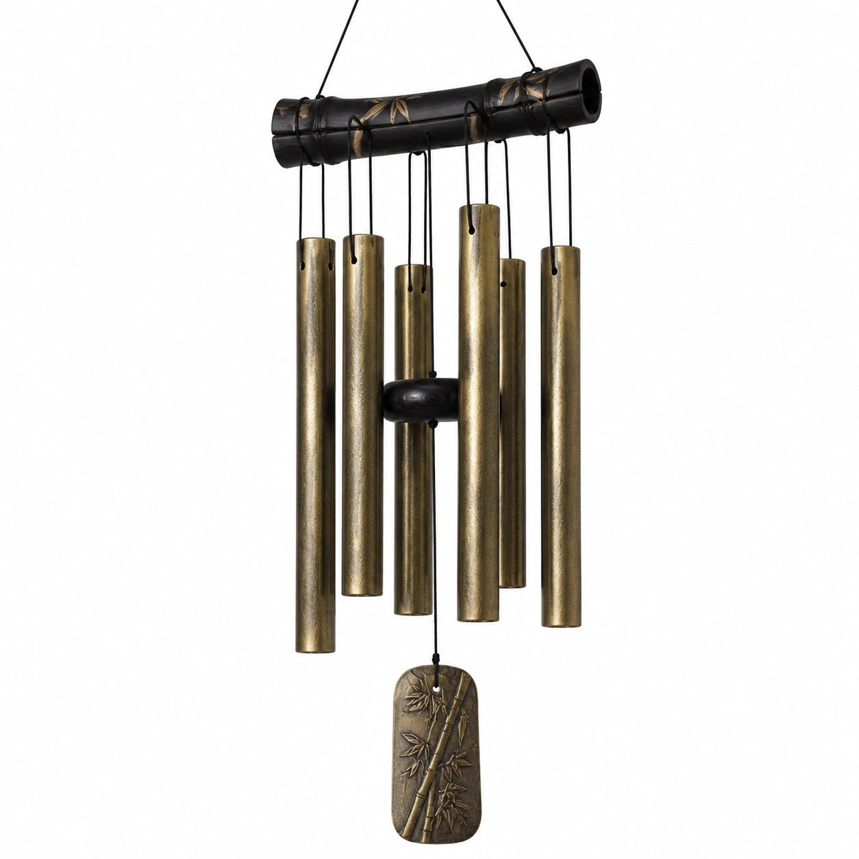 Campanella a vento 80 cm in metallo e bambù nero oro per giardino e balcone