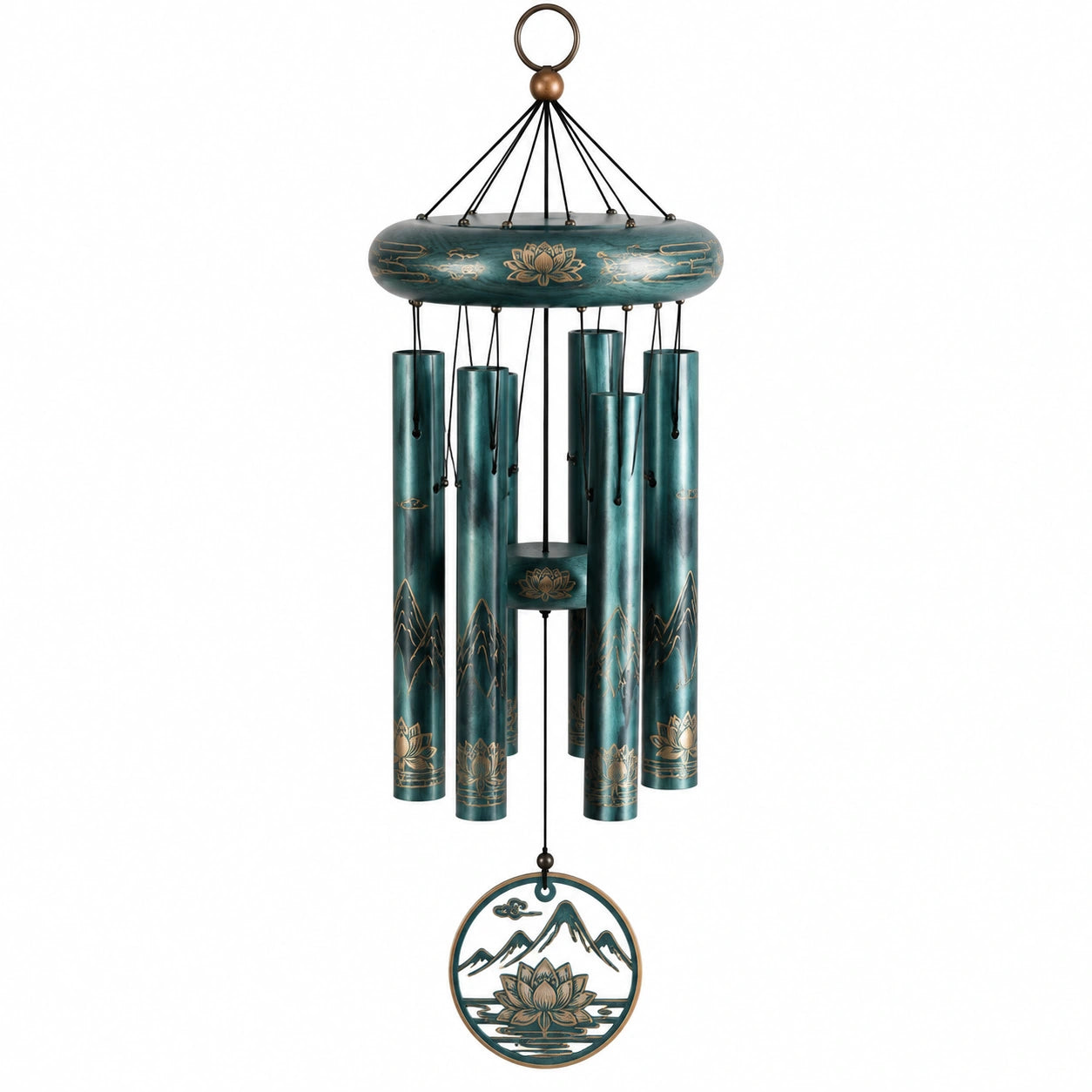 Campana a vento in metallo 85 cm verde petrolio e bronzo - 6 tubi decorativi per esterni
