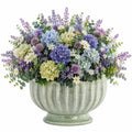Pianta artificiale in vaso 65 cm con fiori viola blu e bianchi - composizione decorativa da interno
