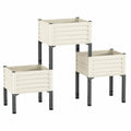Set di 3 fioriere rialzate 120 x 60 x 120 cm in metallo avorio e nero per esterno