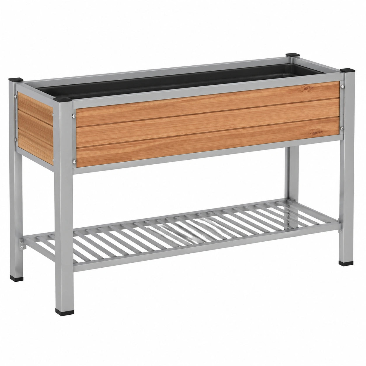 Fioriera rialzata 120 x 50 x 90 cm in metallo e legno marrone con ripiano inferiore