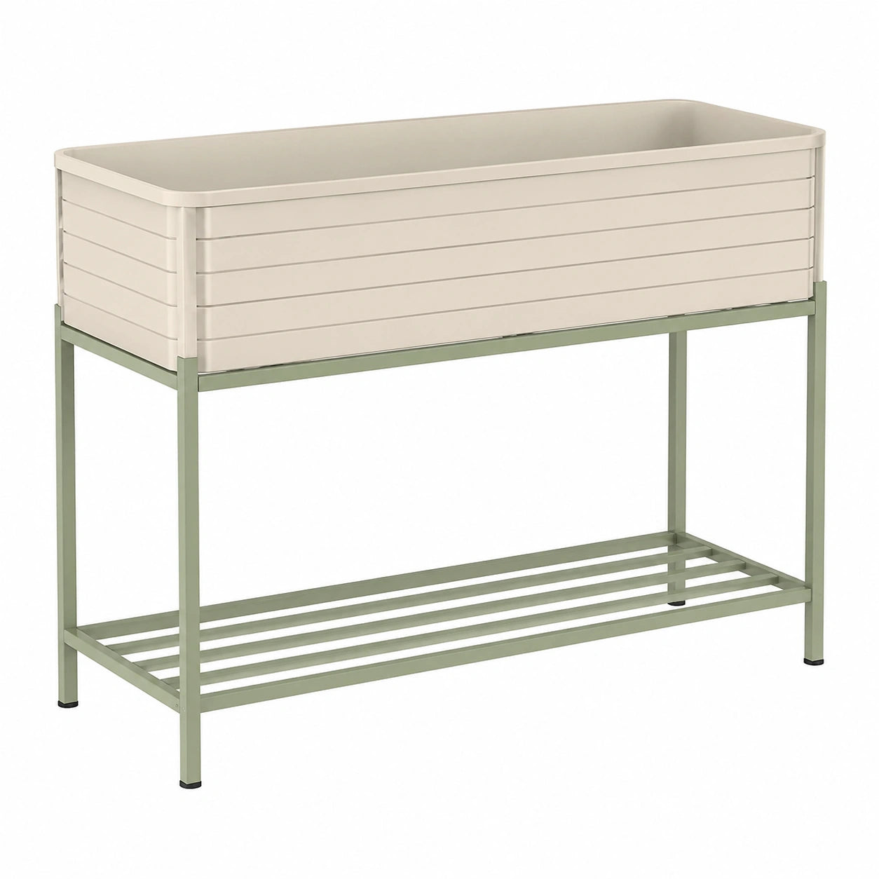 Fioriera rialzata 100 x 40 x 80 cm in plastica e acciaio beige/verde con ripiano