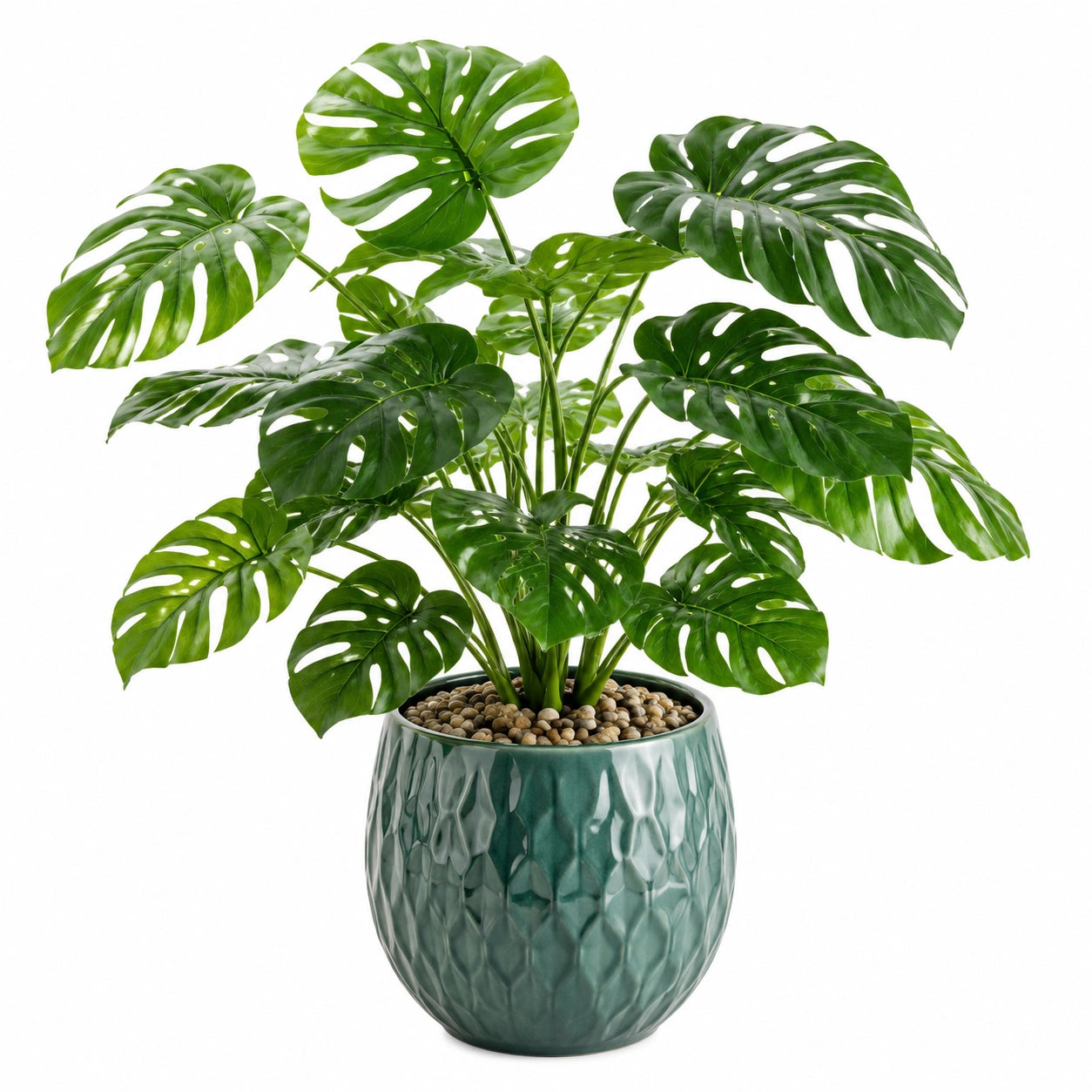 Pianta artificiale Monstera in vaso 120 cm foglie sintetiche verdi decorativa da interno
