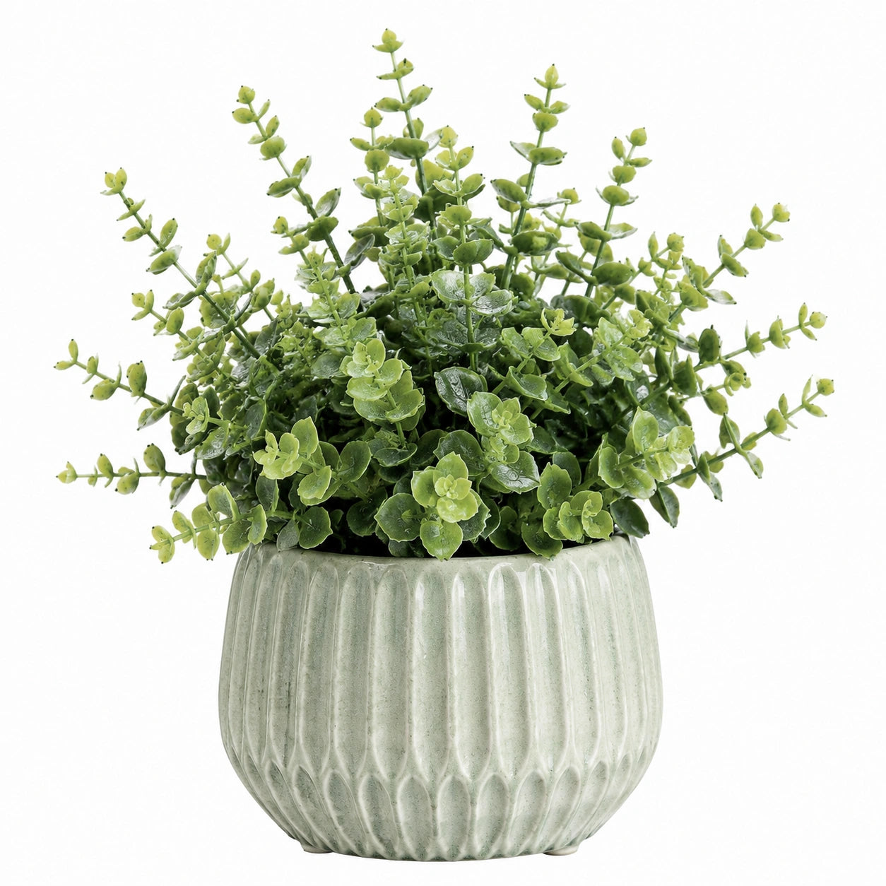 Pianta artificiale in vaso 38 cm verde in plastica con vaso in ceramica decorativa