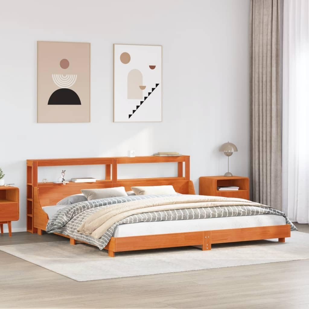 Rama łóżka, FWIKDUN, 222,5 x 206 x 82 cm, Biały/Beżowy, lite drewno, miejsce do przechowywania