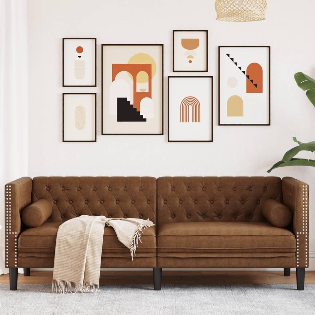 Sofa, Keeushr, 194 x 74,5 x 70,5 cm, Brązowy, lite drewno, 3-osobowa
