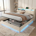 Łóżko tapicerowane, HYTKKBD, 160 x 200 cm, Beżowy, MDF, miejsce do przechowywania, oświetlenie LED, USB