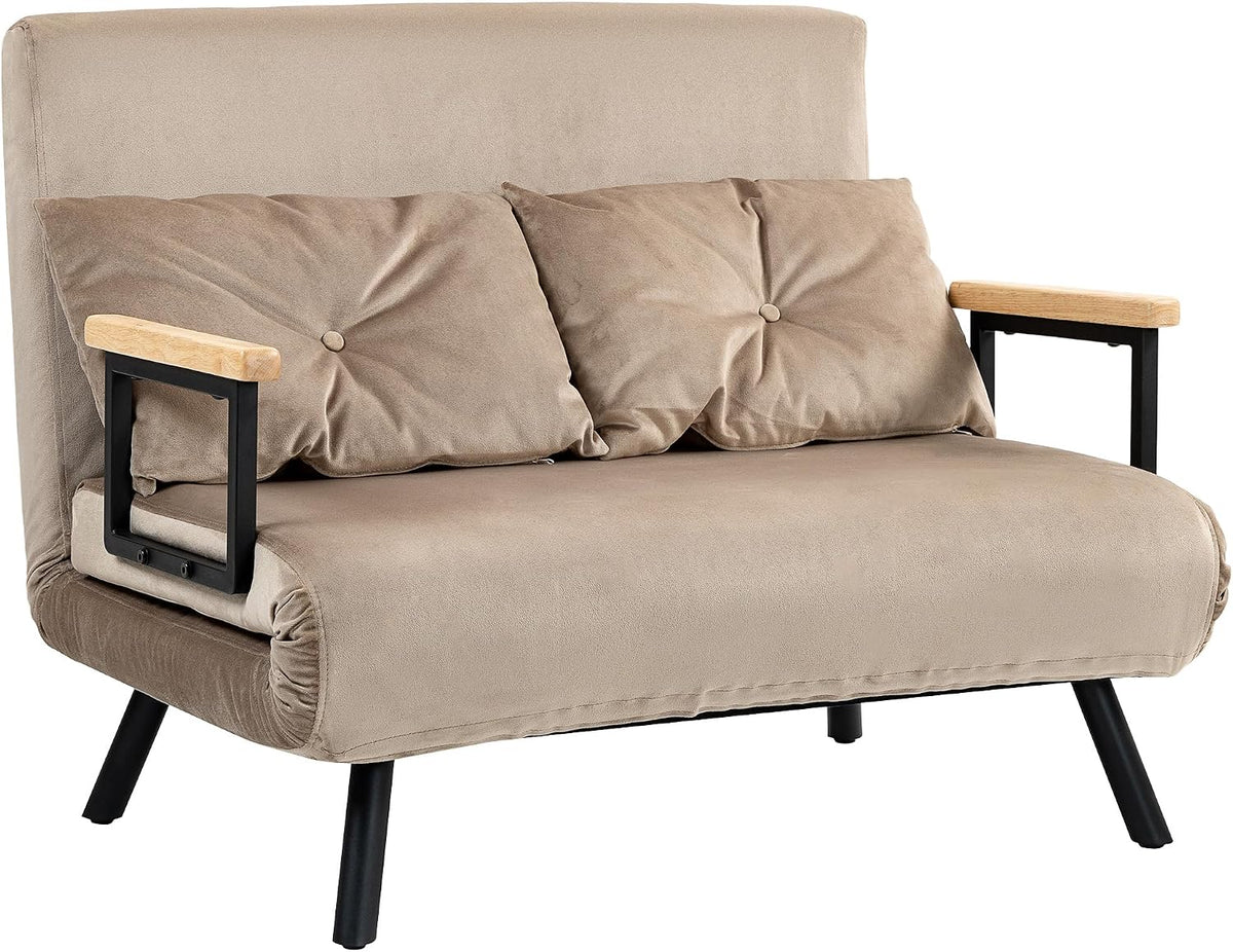 Sofa, HOMCOM, 183 x 98,5 cm, 4 W, Brązowy, 2-osobowa, funkcja spania, regulowane oparcie, składana konstrukcja
