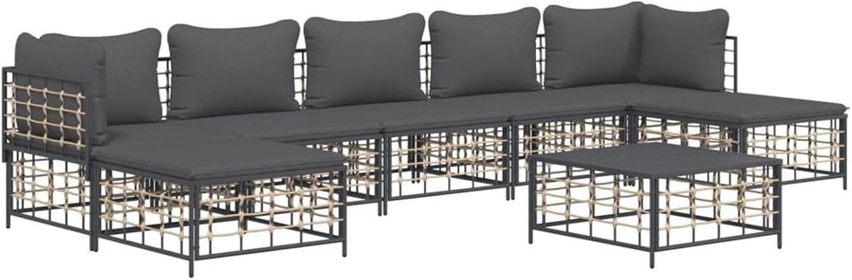 Gecheer, Sofy, Antracytowy/Szary, polirattan, 5-osobowych, modułowa konstrukcja, odporność na warunki atmosferyczne