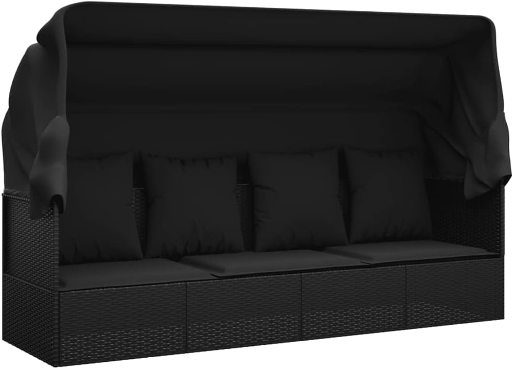 vidaXL, Leżak, 203 x 58 x 56 cm, Czarny, polirattan, składana konstrukcja