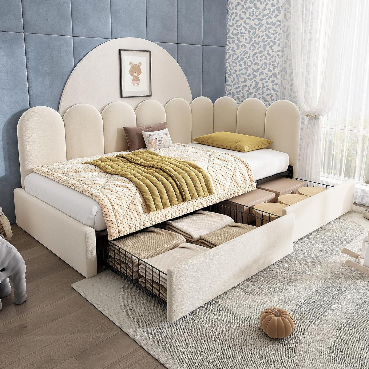 Sofa, Zravenna, 90 x 200 cm, Beżowy, aksamit, 2 szuflad