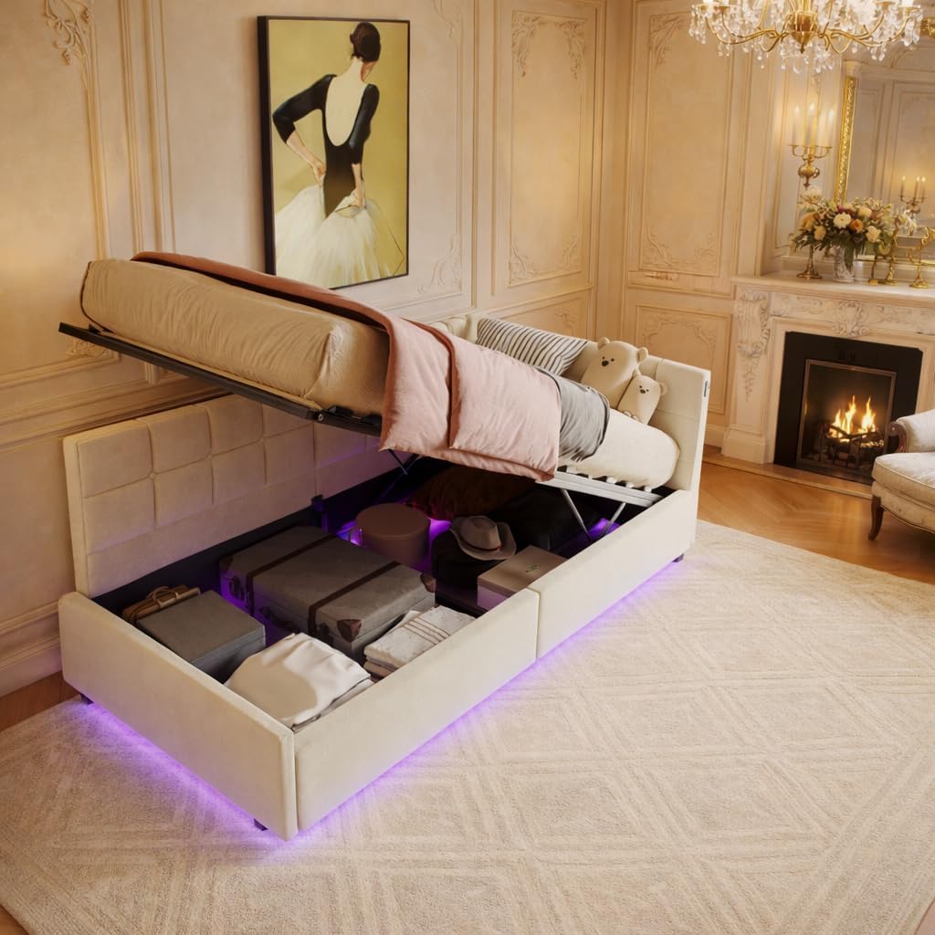 Sofa, CXHLXYR, 90 x 200 cm, Beżowy/Brązowy, aksamit, 1-osobowa, oświetlenie LED, USB