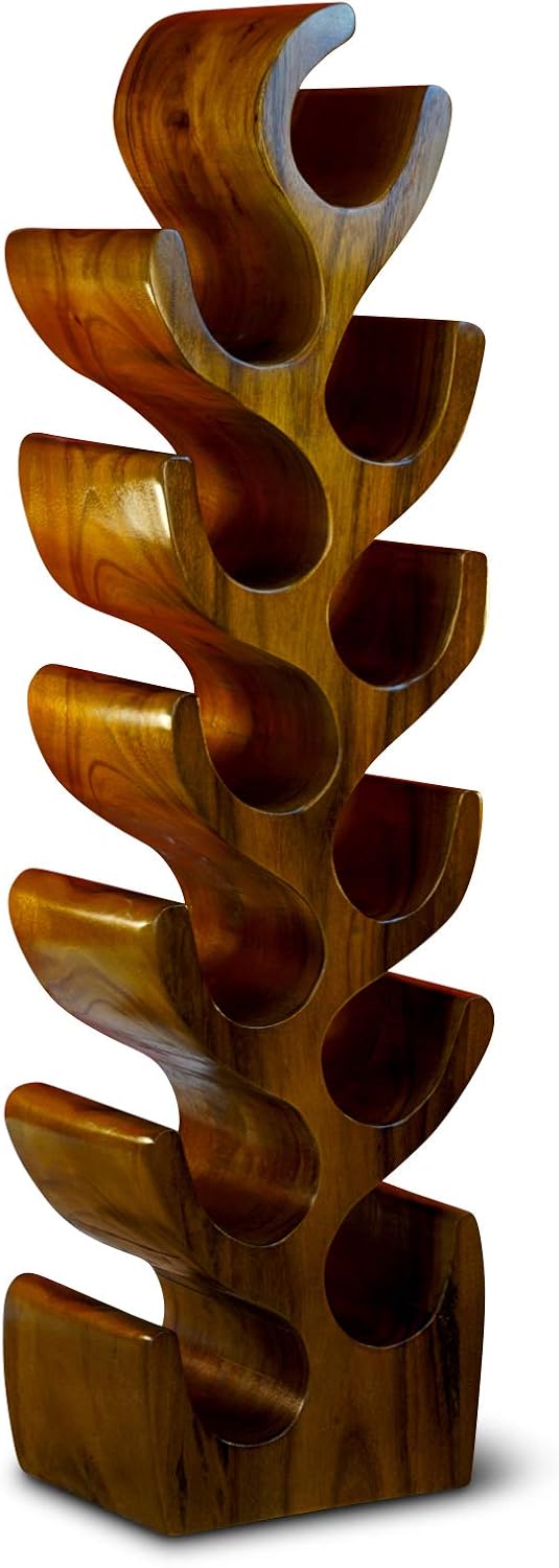 Kinaree, Stojaki podłogowe na wino, 100 x 30 x 25 cm, 15 kg, Brązowy/Czarny, lite drewno