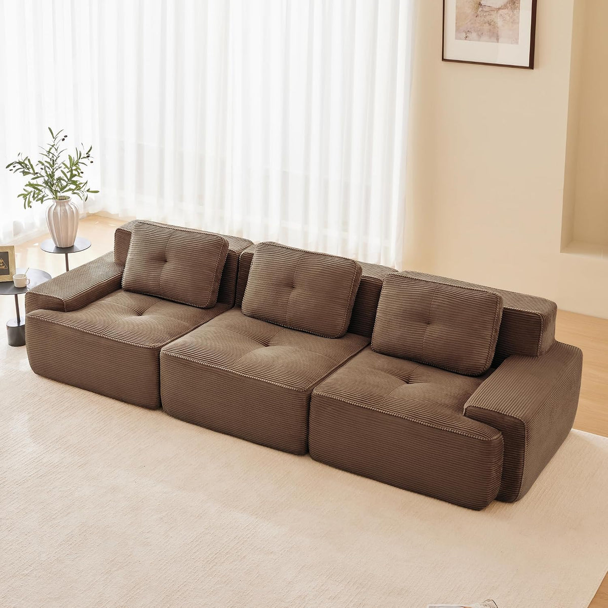 Luscriate, Sofa, 74 cm, Brązowy, sztruks, 3-osobowa, modułowa konstrukcja