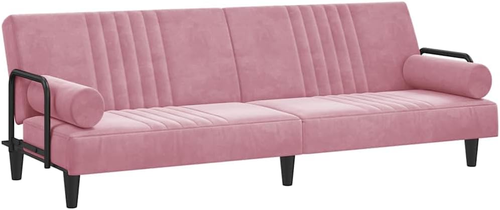 Sofa rozkładana, pokgdf, 205 x 89 x 70 cm, Różowy, aksamit, regulowane oparcie
