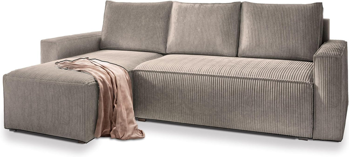Sofa rozkładana, Masseno, 130x200 cm, Beżowy, płyta wiórowa, funkcja spania, miejsce do przechowywania