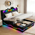 Łóżko tapicerowane, XMFFPM, 160 x 200 cm, Czarny, miejsce do przechowywania, modułowa konstrukcja, oświetlenie LED, USB, pilot zdalnego sterowania