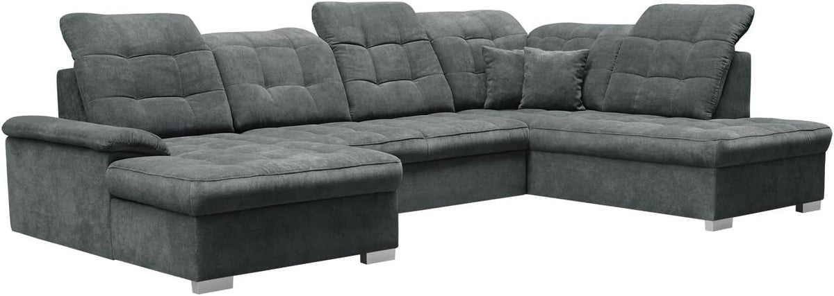 Sofa narożna, DomiMeble, 347 x 230 x 108 cm, Czarny/Szary, funkcja spania