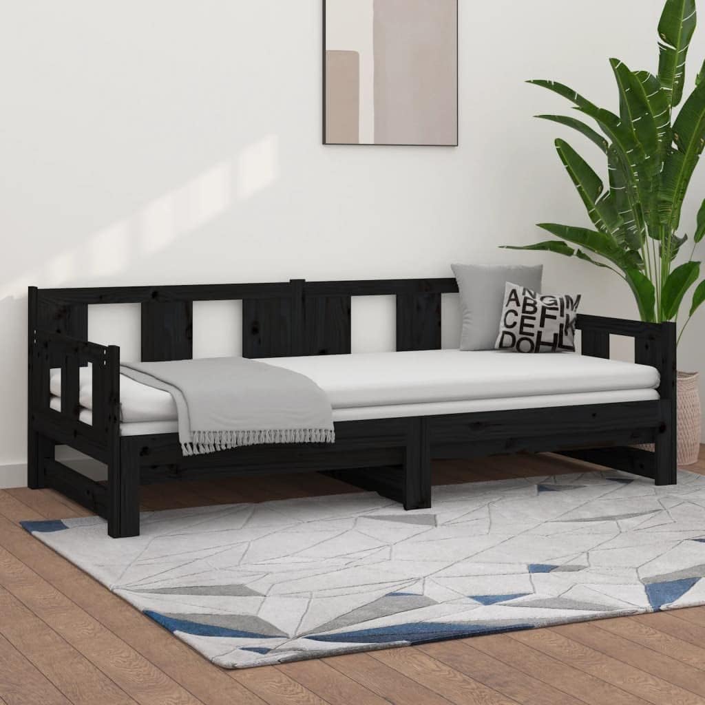 Sofa, mzdioop, 2 x 90 x 190 cm, Czarny, lite drewno, składana konstrukcja