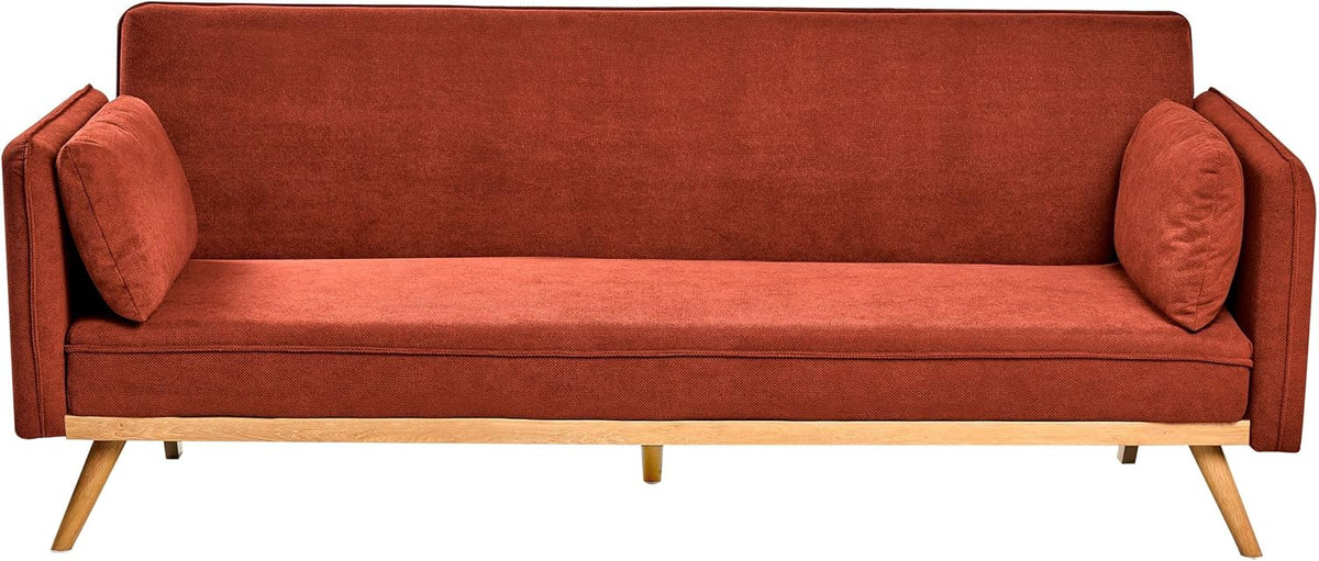 Sofa rozkładana, Beliani, 185x60 cm, Czerwony, 3-osobowa, funkcja spania, miejsce do przechowywania