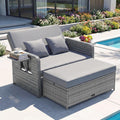 Sofa, GIANTEX, 110x55 cm, Szary/Niebieski, polirattan, regulowane oparcie, składana konstrukcja, ochrona UV, 3 w 1