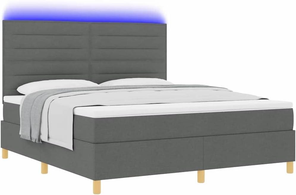 Łóżko kontynentalne, vidaXL, 180x200 cm, Szary, stal malowana proszkowo, oświetlenie LED, USB