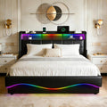Łóżko tapicerowane, XMFFPM, 140 x 200 cm, Beżowy/Biały, miejsce do przechowywania, modułowa konstrukcja, oświetlenie LED, USB