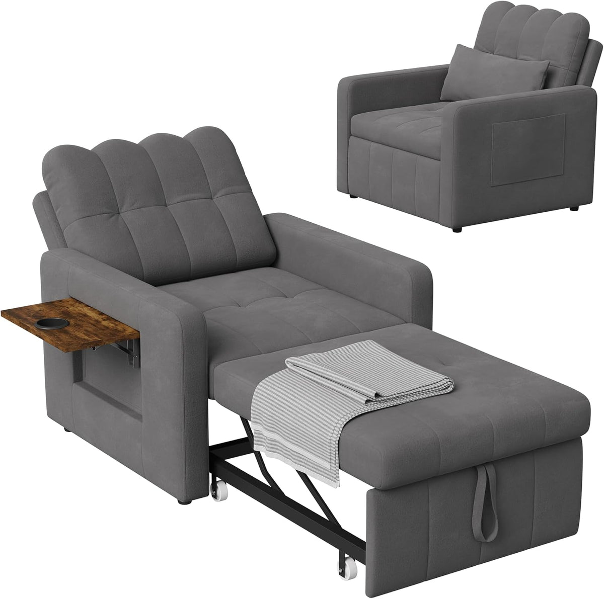 Sofa, DAHUEN, 3 W, 300 kg, 108 x 85 x 86 cm, Szary, MDF, regulowane oparcie, składana konstrukcja, pilot zdalnego sterowania, 3 w 1