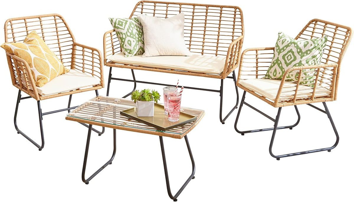 Neo, Sofa, STRING-4PC-BEIGE, 141 x 200 cm, Beżowy, polirattan