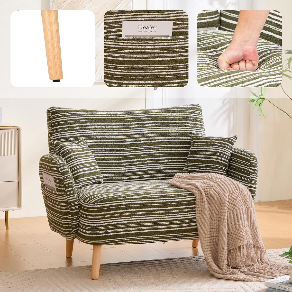 vutizal, Sofa, 121 x 81,5 x 87 cm, Beżowy/Brązowy, 2-osobowa, pilot zdalnego sterowania