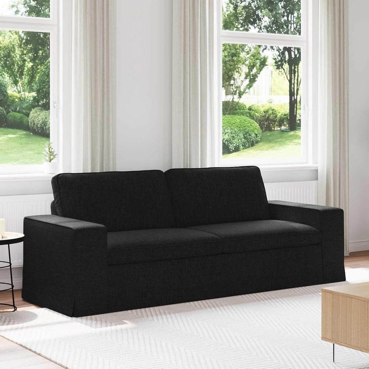 Sofa narożna, Keeushr, 222 x 80 x 82 cm, Czarny, materiał drewnopochodny, modułowa konstrukcja