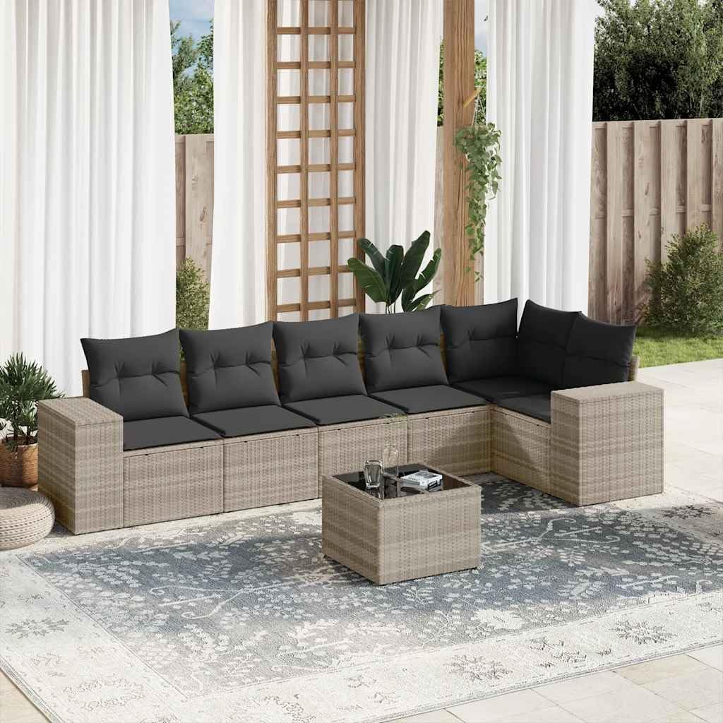 Sofa, 7-TLG, Tonture, 55 x 55 x 3 cm, Szary, polirattan, modułowa konstrukcja, ochrona UV