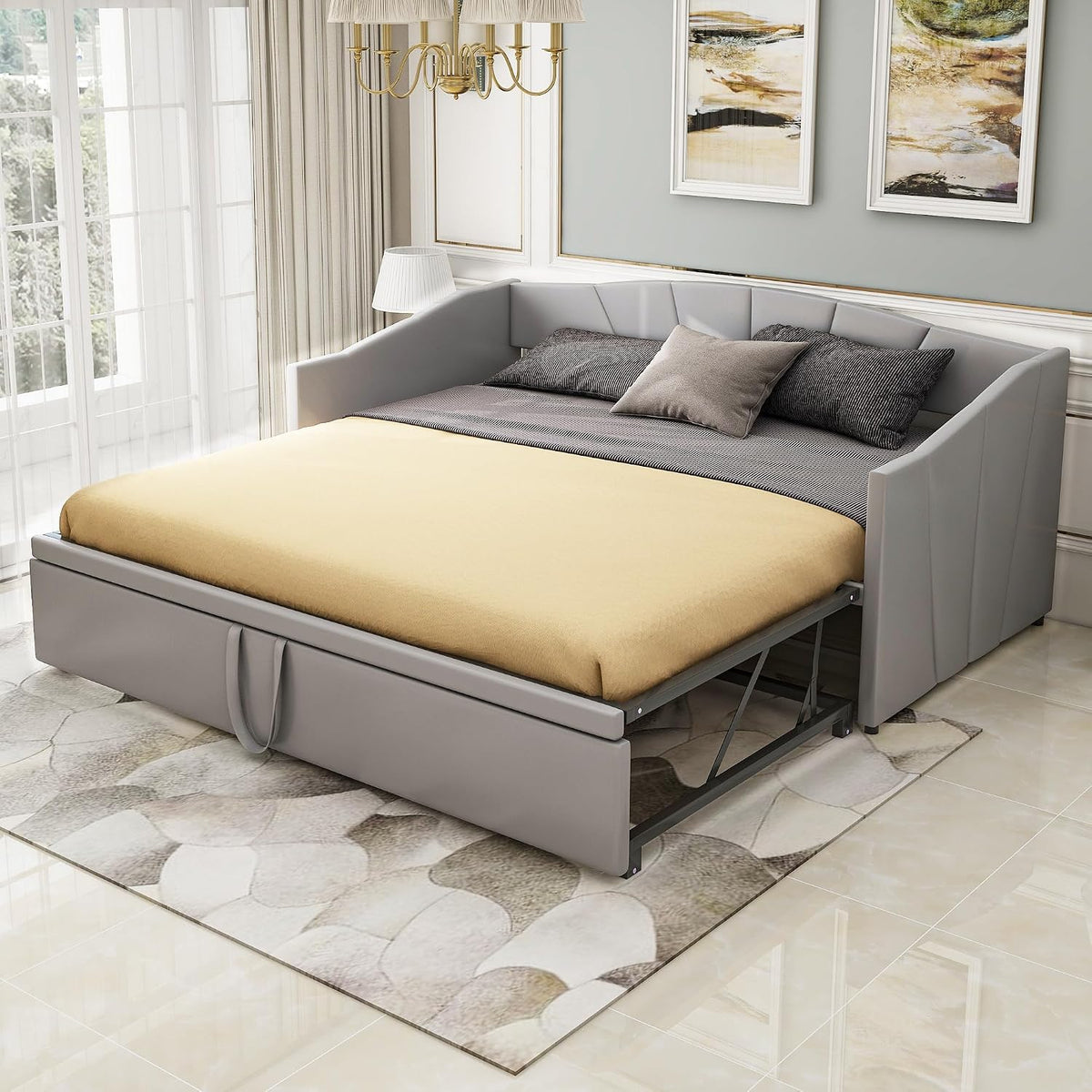 Sofa, Aunvla, 180 x 200 cm, Szary, MDF, funkcja spania