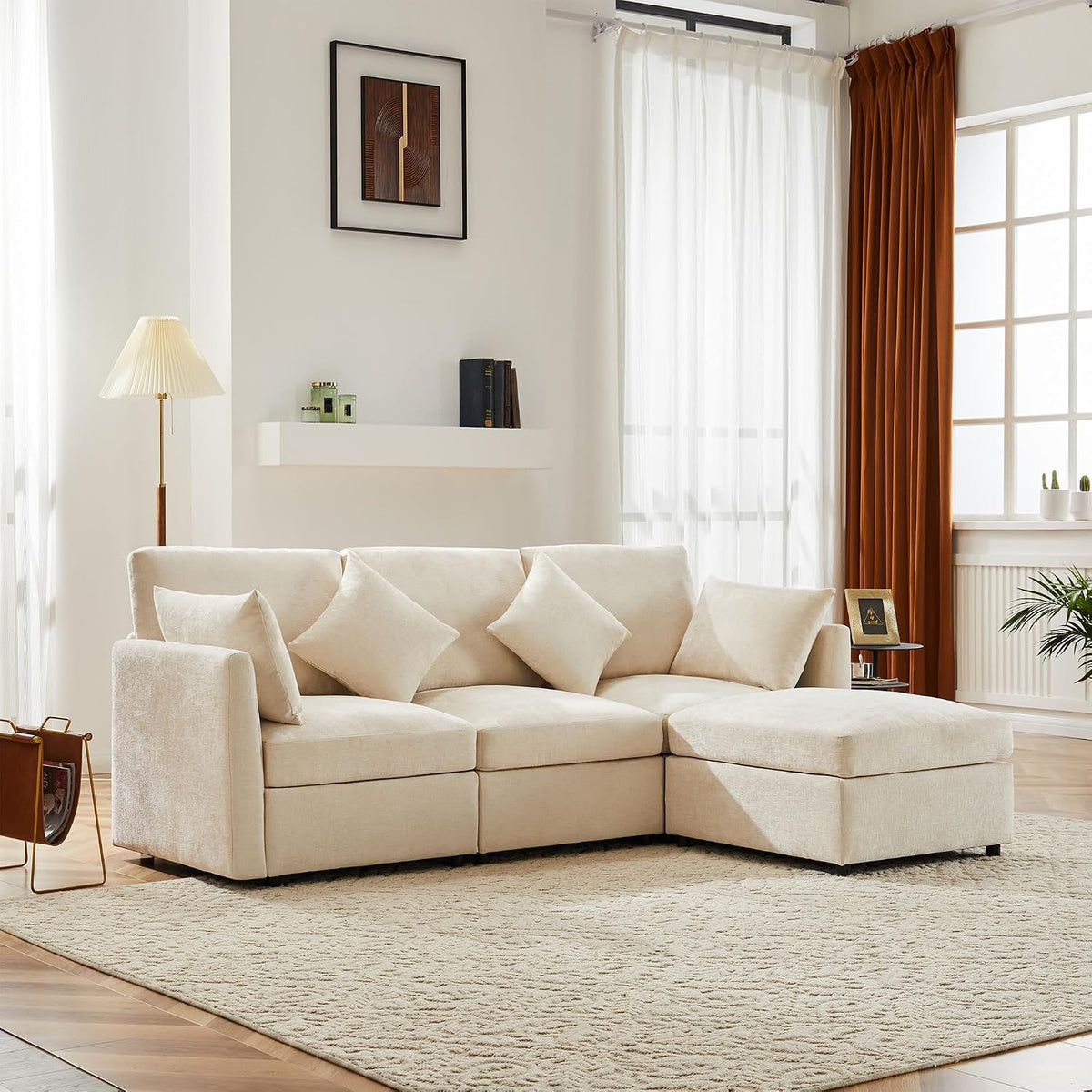 Sofa narożna, Goldicoo, 216 x 161 x 81 cm, Beżowy/Szary, 4-osobowa