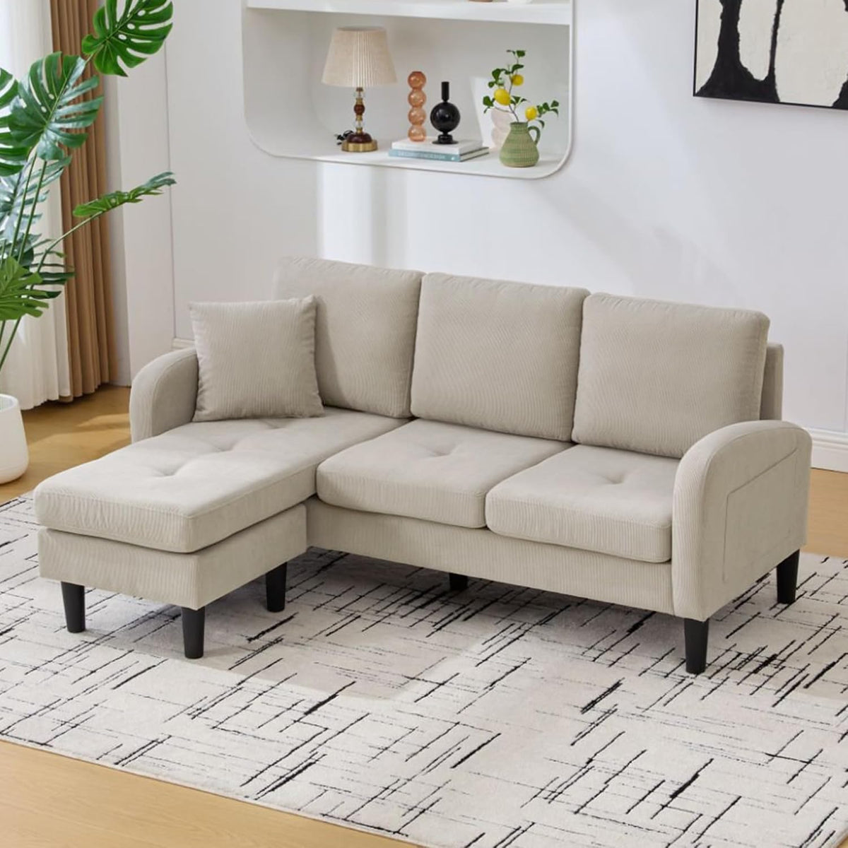 Sofa narożna, Luscriate, 166 x 118 x 77 cm, Brązowy, sztruks, 3-osobowa, modułowa konstrukcja