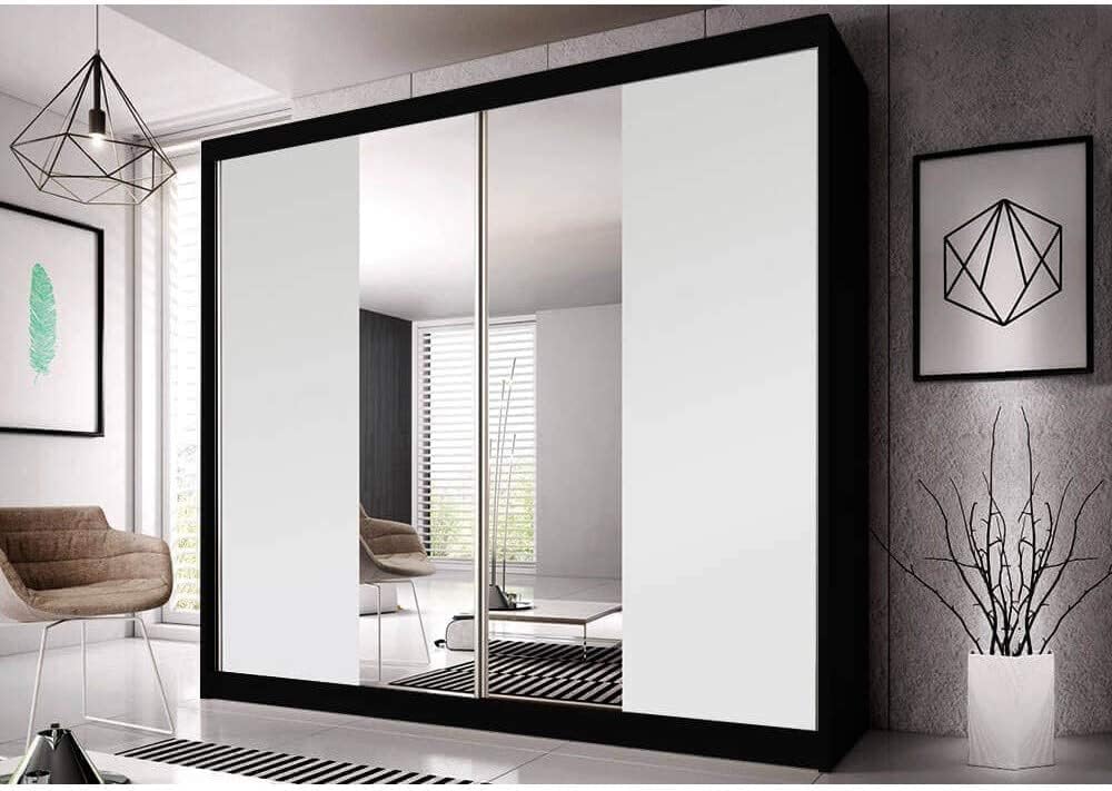 Szafa do sypialni, F13, ML Furniture Ltd, 233 cm, Czarny/Biały, metal, oświetlenie LED