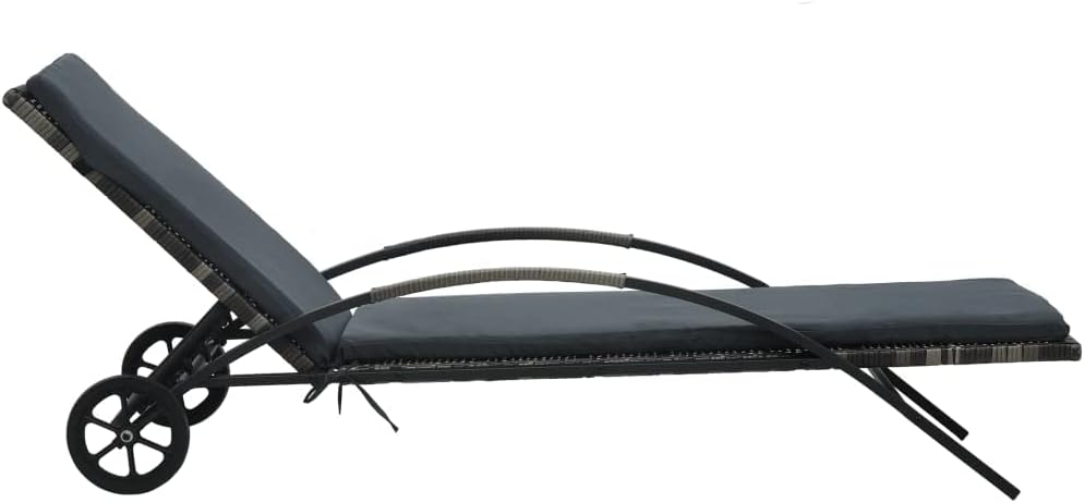 Leżak, pokgdf, 200 x 65 x 39 cm, Antracytowy, polirattan, regulowane oparcie, odporność na warunki atmosferyczne