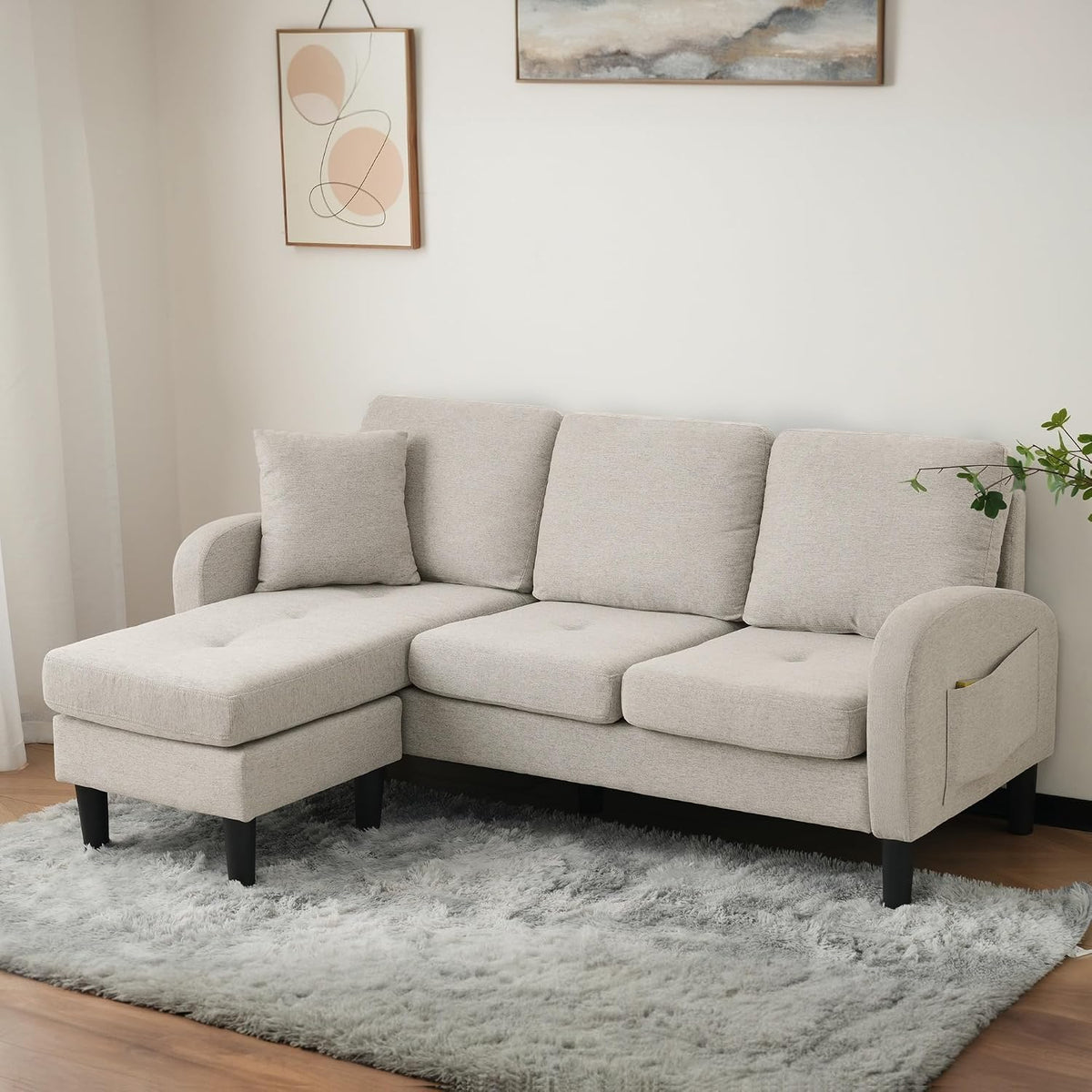 Sofa narożna, Goldicoo, 166 x 118 x 77 cm, Szary/Beżowy, 3-osobowa, modułowa konstrukcja