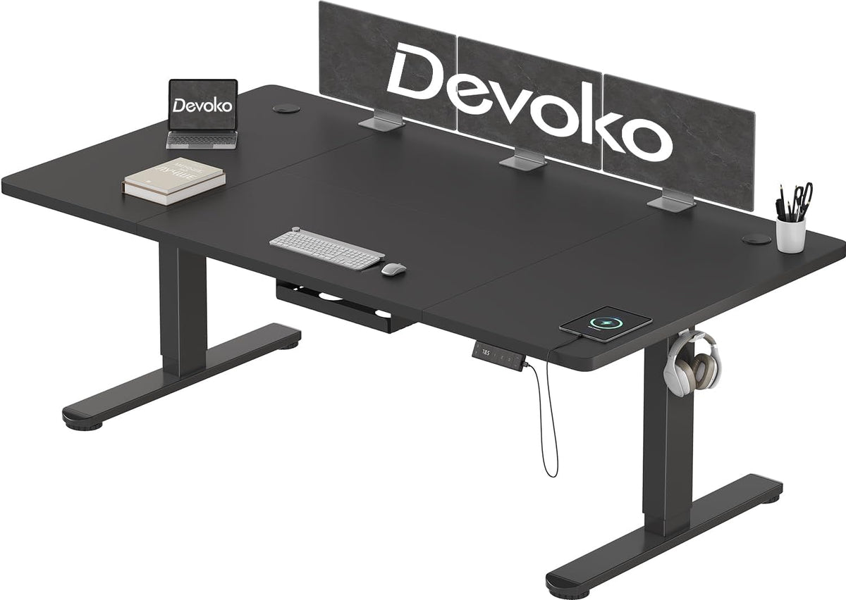 Biurko, Devoko, 180 x 80 cm, 45 dB, Czarny/Szary, regulowana wysokość, USB