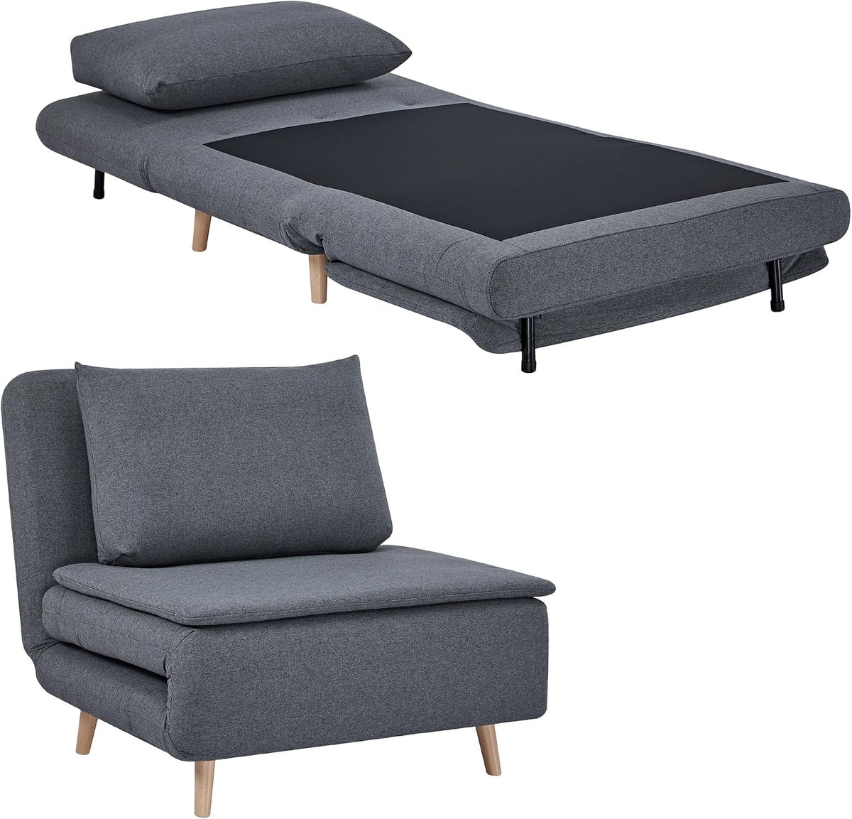 Sofa, HOMCOM, 191 x 95 cm, 38 L, Szary, metal, funkcja spania, regulowane oparcie, składana konstrukcja, 2 w 1, 3 w 1
