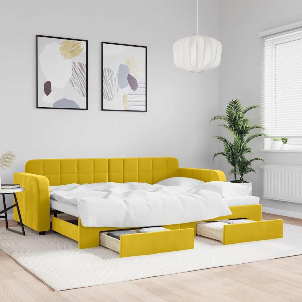 FWIKDUN, Sofa, 80 x 200 cm, 2 W, Żółty, lite drewno, funkcja spania, 2 w 1