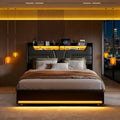 Łóżko tapicerowane, DAHUEN, 160 x 200 cm, Czarny, metal, oświetlenie LED, USB