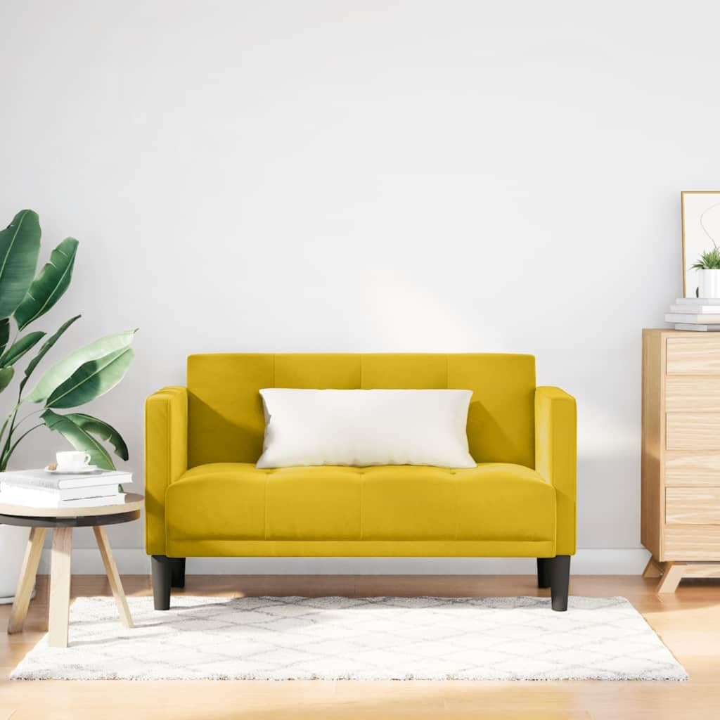 KKgypkn, Sofa, 124 x 67 x 74,5 cm, Biały/Żółty, aksamit