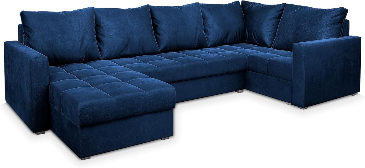 Sofa rozkładana, Masseno, 130x265 cm, Niebieski, płyta wiórowa, funkcja spania, miejsce do przechowywania