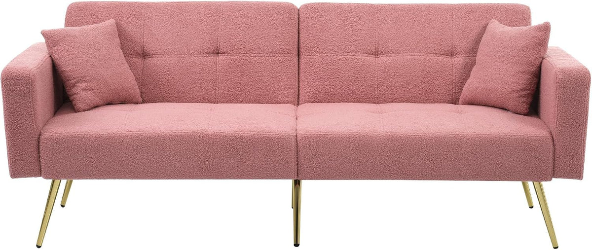 Sofa rozkładana, OKMYHOME, Różowy, 2-osobowa, regulowane oparcie